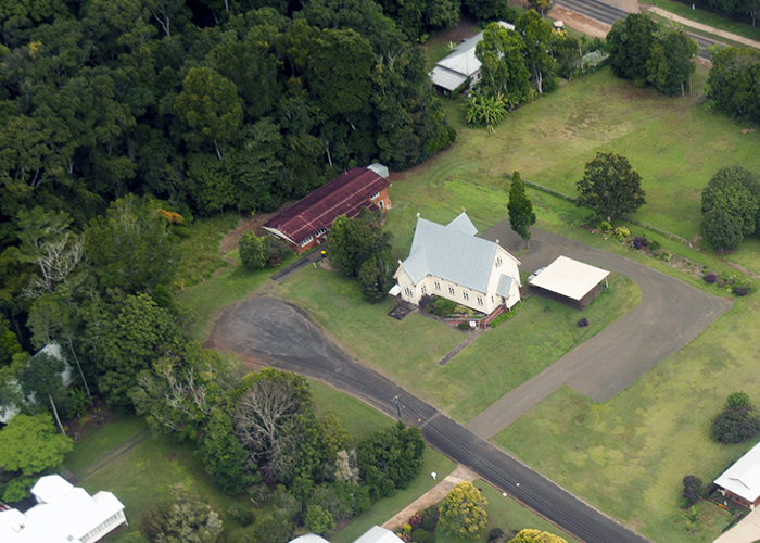 Arial view, facing West.